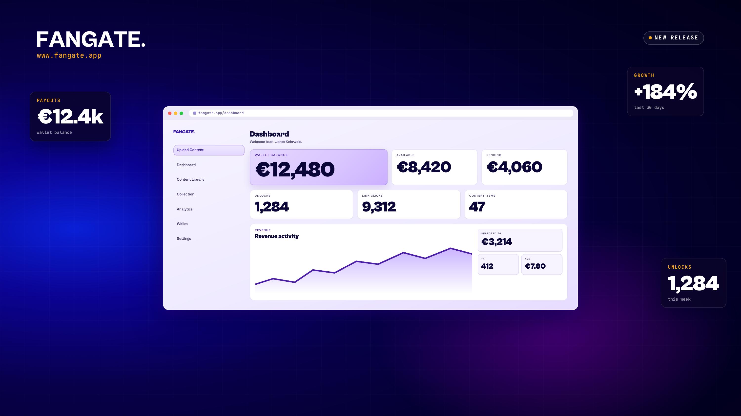 Fangate new web app announcement showing the redesigned Creator dashboard